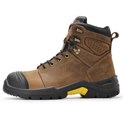 কেনা Brown Microfiber Leather Security Work Boots with European Standard Steel Toe and Custom Logo Box Packaging online manufacture