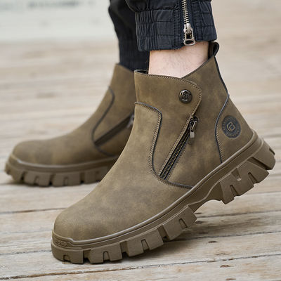 কেনা Wheat Men's Welding Safety Shoes With Steel Toe Safety Boots Microfiber Leather Work Boots With Rubber Sole Anti-stab Kevlar Work Shoes online manufacture